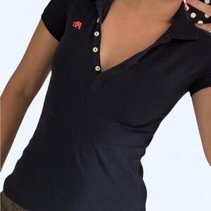 Aeropostale Black Short-Sleeve Polo with Small Pink Logo